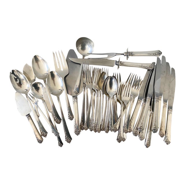 Vintage Heirloom Oneida Damask Rose Sterling Silver Flatware Set 49 Pieces Chairish