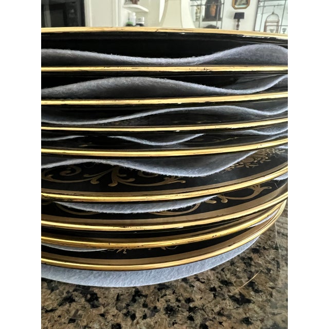 Antique Neoclassical Black Glass Charger With Hand-Applied Gilt Cornucopia Decoration,set of 10f For Sale - Image 4 of 9