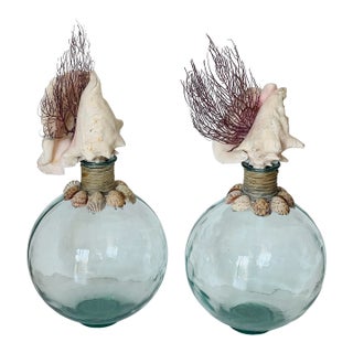 Fabulous Pair of Sea Shells Glass Demijohn Bottles For Sale