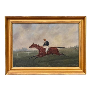 Early 19th Century British School Oil Painting of Galloping Horse With Jockey For Sale