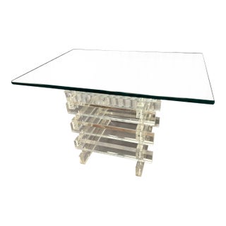 1970s Stacked Lucite Glass Topped Coffee Table For Sale