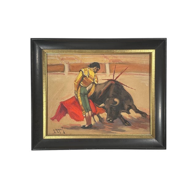 Set of 3 Mid-Century Bullfighting Oil Paintings Signed J. Yepez. For Sale - Image 4 of 12