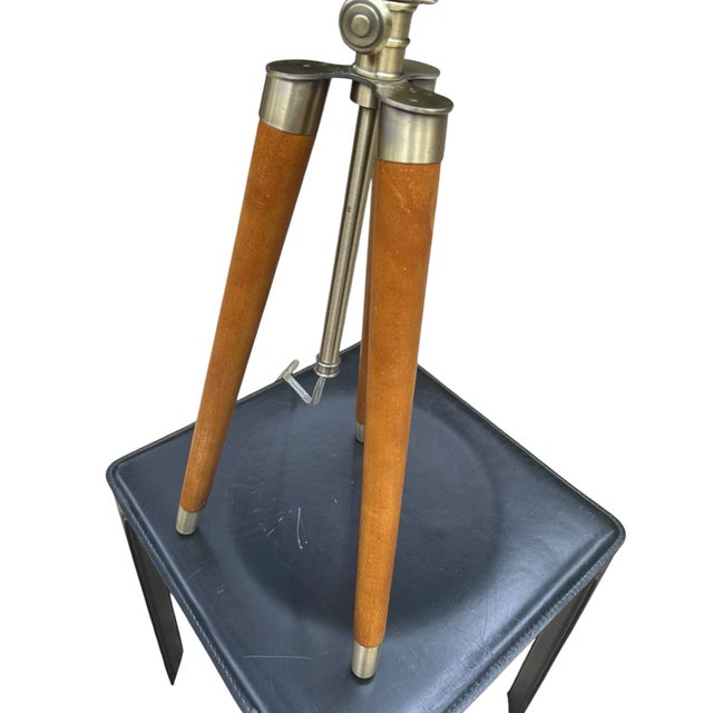 Set of Two 1970s Mid-Century Modern Wood Tripod Lamp Gold Accents For Sale In Miami - Image 6 of 12