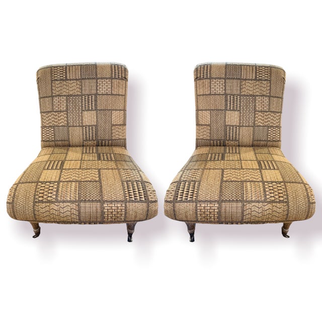 Textile 1970s Vintage Patchwork Armless Slipper Chairs - a Pair For Sale - Image 7 of 7