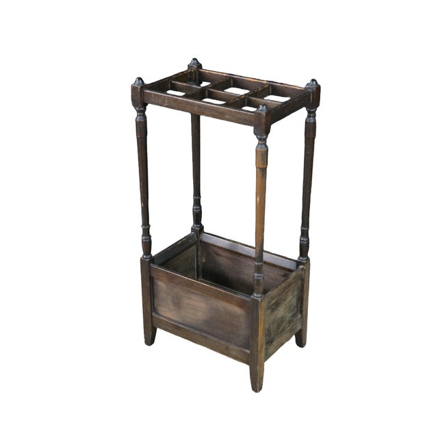 Victorian Antique Victorian Revival Mahogany 6 Slot Umbrellas Cane Walking Stick Stand For Sale - Image 3 of 17