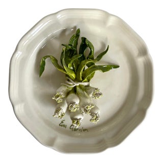 Late 20th Century Eva Gordon Trompe L’Oeil Scallion Plate, Signed Canadian Studio Pottery For Sale