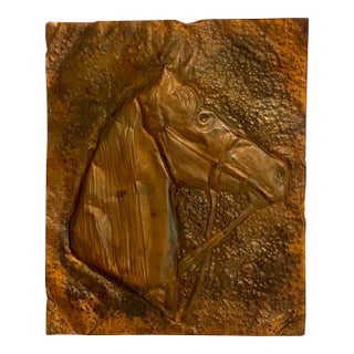 Horse Head Portrait on Copper Hand Hammered Folk Art For Sale