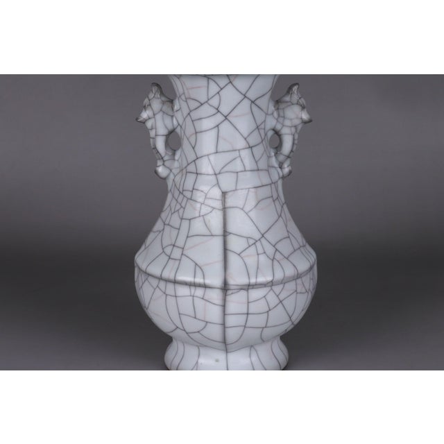 Chinese Ceramic Vase Guan Ware Crackle Glaze Celadon Double Ears Vase For Sale - Image 9 of 11