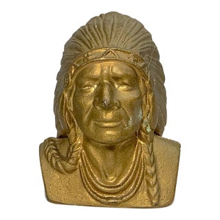 Share Vintage Original Indian Head National Bank Chief Cast Iron Still Coin Bank For Sale
