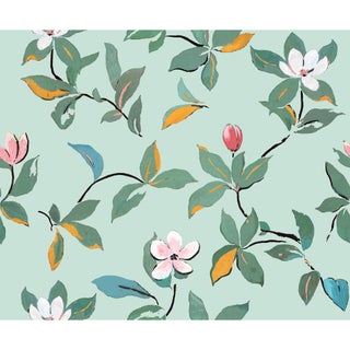 Magnolias Wallpaper by Paule Marrot in Pale Green For Sale