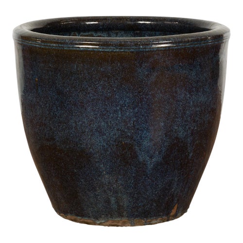 Thai Vintage Oversized Shigaraki Style Namako Glazed Planter with Wave Effects