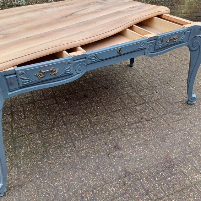 Large French Dining Table or Desk with Stripped Wooden Top For Sale - Image 6 of 10