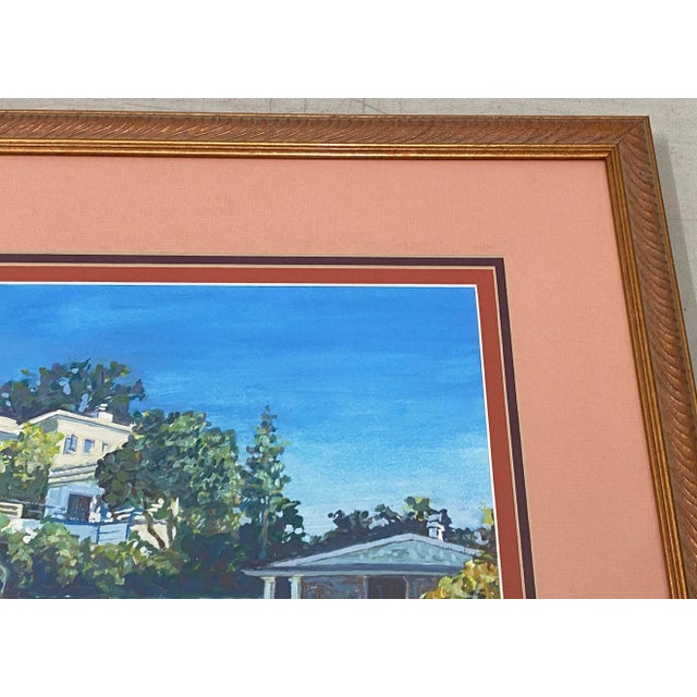 Vintage "Backyard Pool" Original Gouache Painting by Dosne For Sale - Image 4 of 13