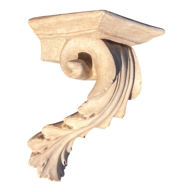 Vintage Plaster Neoclassical Style Wall Bracket With Volute and Acanthus Leaves For Sale