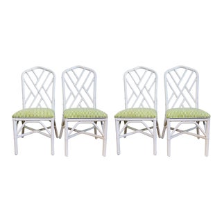 4 Chinese Chippendale Rattan Chairs For Sale