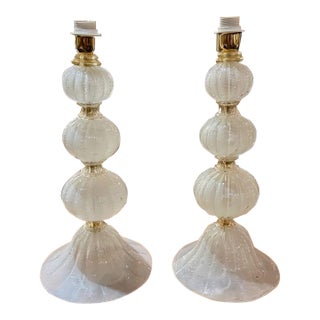 Pair of Modern Silk Murano Glass Lamps For Sale