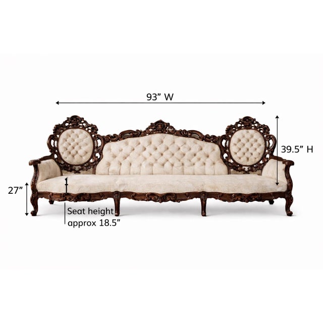 Antique Victorian Rococo Carved Walnut Sofa – 93” – Reupholstery-Ready Designer Frame For Sale - Image 4 of 10
