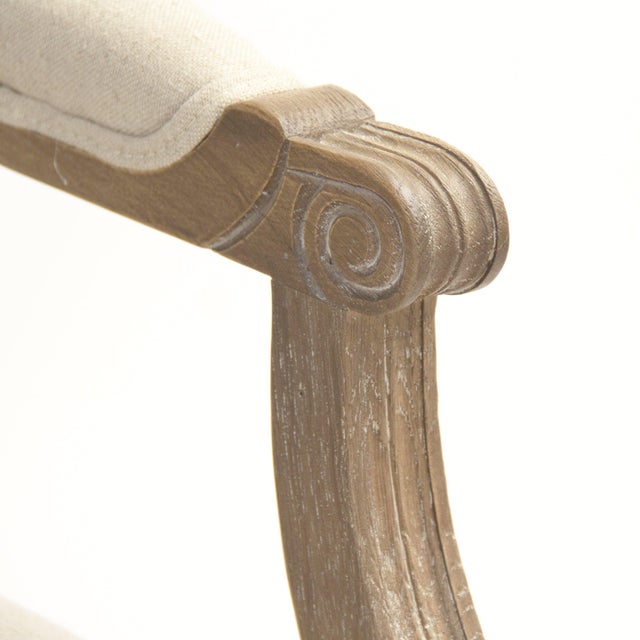 French Country Louis Cane Back Bench with Natural Linen Seat For Sale - Image 3 of 4