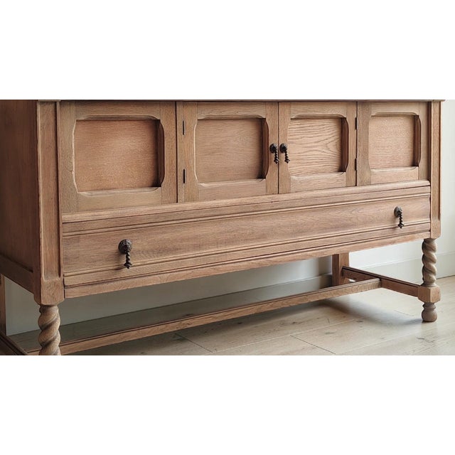 Antique Natural Oak Sideboard With Barley Twist Legs For Sale - Image 4 of 7