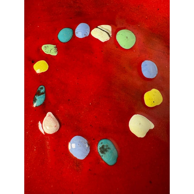 Contemporary Vintage Organic Modern Red Enamel Copper Backed Decorative Plate For Sale - Image 3 of 10