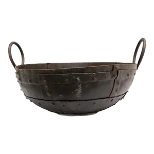 Vintage Round Iron Bowl W/ Two Handles