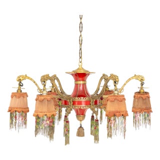 Art Deco Chinoiserie Style Six-Branch Chandelier For Sale