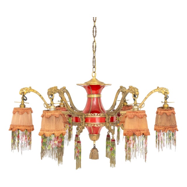 Art Deco Chinoiserie Style Six-Branch Chandelier For Sale