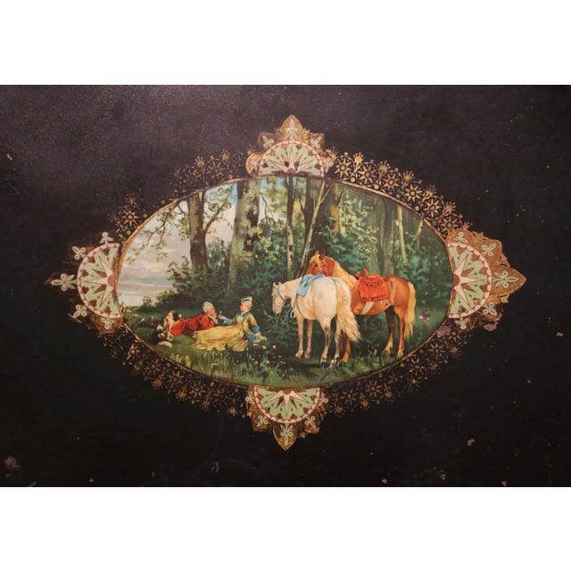19th Century French Napoleon III Oval Tole Tray With Hand Painted Medallion For Sale In Dallas - Image 6 of 9