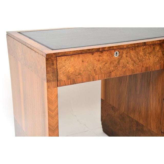 Art Deco Burr, Walnut, and Leather Top Desk, 1930s For Sale - Image 11 of 15