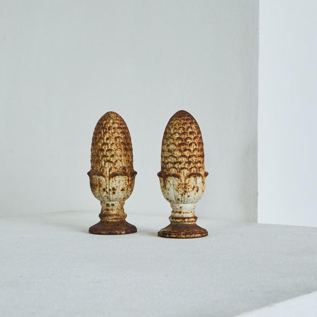 Antique Patinated Cast Iron Pinecone Finials, 1890s, Set of 2 For Sale - Image 4 of 9