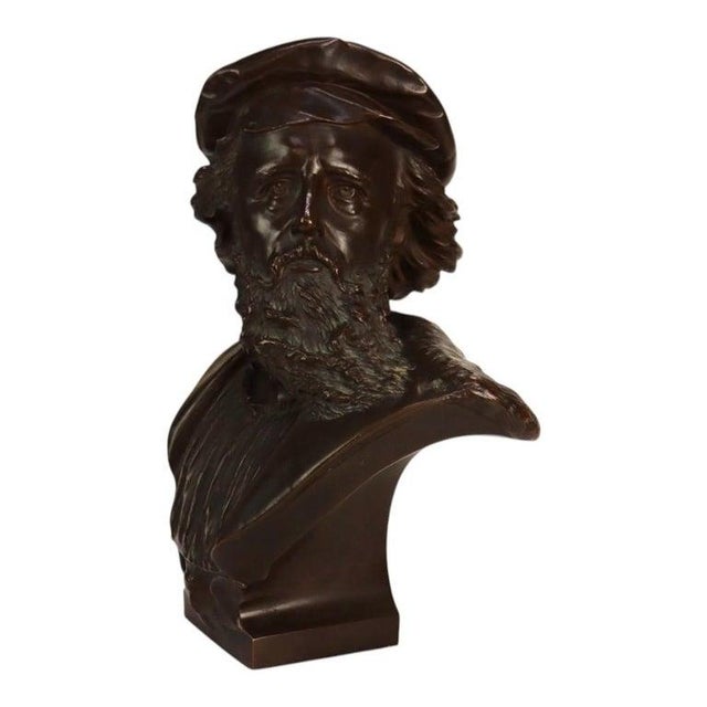 German Otto Gradler Patina Bronze Sculpture of Rembrandt, Signed, C1881 For Sale - Image 6 of 11