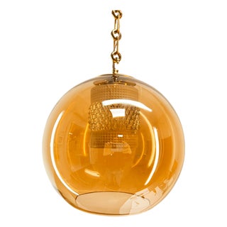 Amber Double Glass Suspension with Brass Frame For Sale