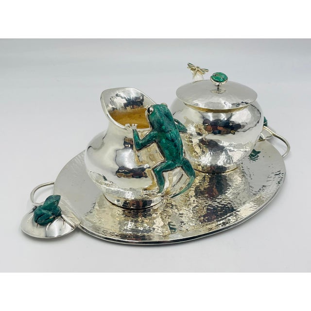 1980s 1980s Emilia Castillo Silver Plated & Malachite Tea Service Set, Mexican Modernism - Set of 4 For Sale - Image 5 of 18