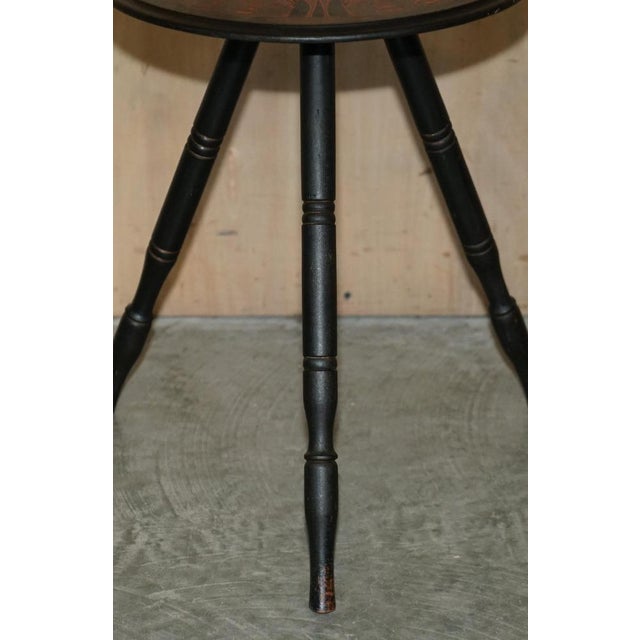 Wood Antique Handmade Peacock Decorated Side Table, 1900s For Sale - Image 7 of 18