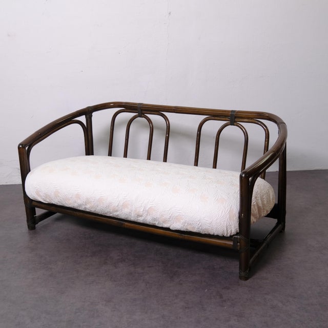 Vintage Two-Seater Bamboo Sofa with Cushions, 1950s For Sale - Image 3 of 18