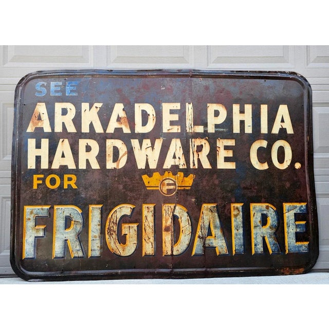 Metal Antique American Art Deco Early Frigidaire Metal Advertising Sign For Sale - Image 7 of 9