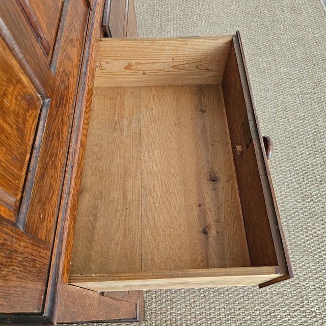 Antique English Oak Linen Press Cabinet | Circa 1860 For Sale - Image 10 of 12