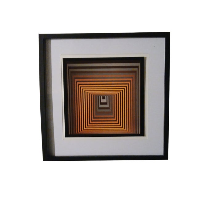 After Victor Vasarely, French Op-Art Kinetic Geometric Composition in Earth Tones, 1975, Print, Framed For Sale - Image 3 of 4