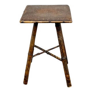 Late 19th Century English Bamboo Stand With Raffia Top For Sale