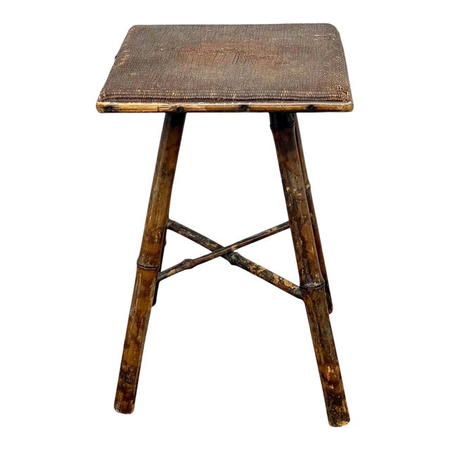 Late 19th Century English Bamboo Stand With Raffia Top For Sale