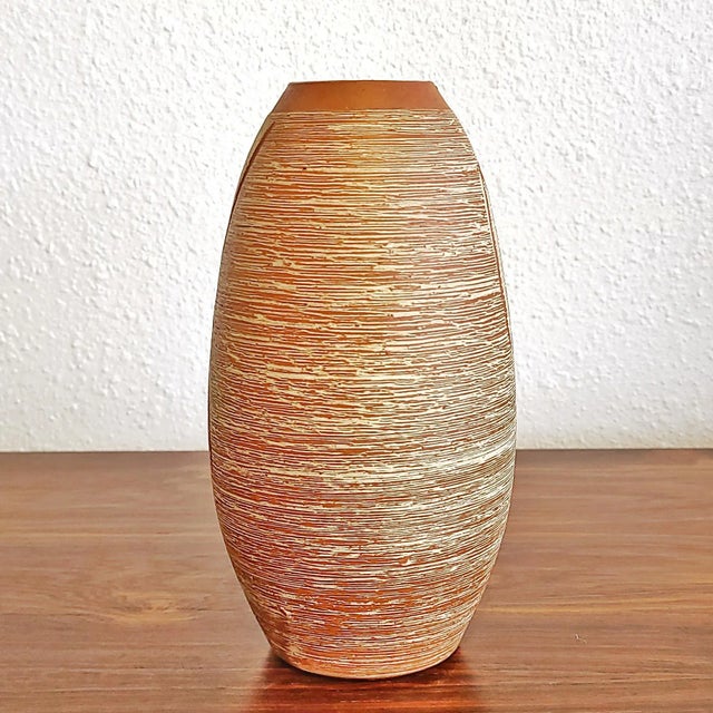 Mid-Century Modern Unknown Klinker Vase With Bamboo Decor For Sale - Image 3 of 8