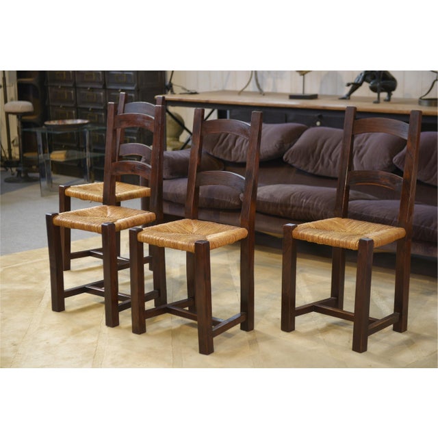 Vintage Elm and Straw Chairs by Aranjou, 1950s, Set of 4 For Sale - Image 11 of 13