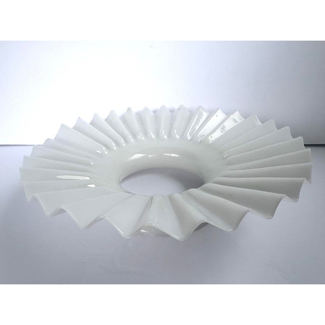 Glass Early 20th Century White Milk Glass Pleated Petticoat Oil Lamp Shade For Sale - Image 7 of 9