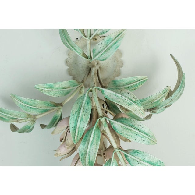 Metal Vintage Hollywood Regency Florentine Metal Wisteria Wall Lamp, Italy, 1970s For Sale - Image 7 of 11