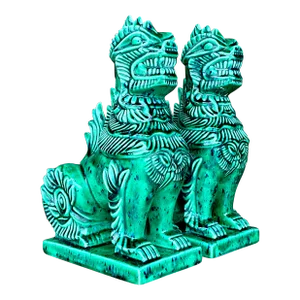 Vintage Boho Glazed Ceramic Foo Dogs - a Pair