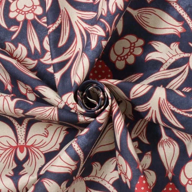Not Yet Made - Made To Order Strawberry Bird Cotton Navy / Red Fabric - Sample For Sale - Image 5 of 6