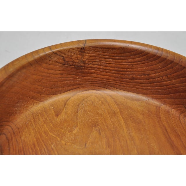 Brown Vintage Mid Century Danish Modern Carved Teak Wood Round Salad Fruit Bowl (B) For Sale - Image 8 of 13