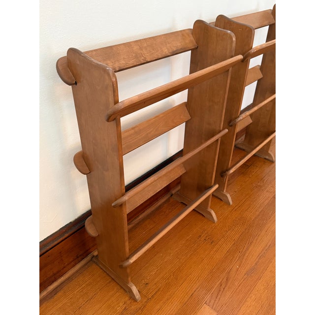 Mid 20th Century Mid-Century Arts & Crafts Three-Tier Wood Book Trough Stands, a Pair For Sale - Image 5 of 7