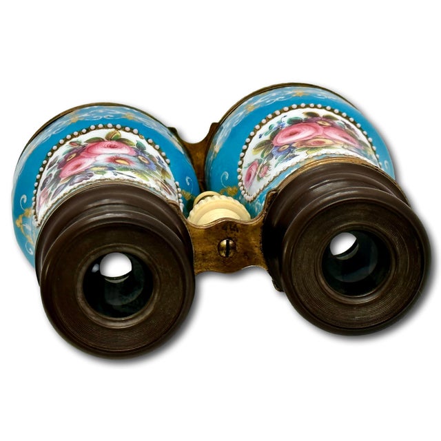 Outstanding & Very Rare Antique Fancy Ladies French Enamel, Brass & Gutta Percha Binoculars - Circa Mid 19th Century For Sale - Image 12 of 18