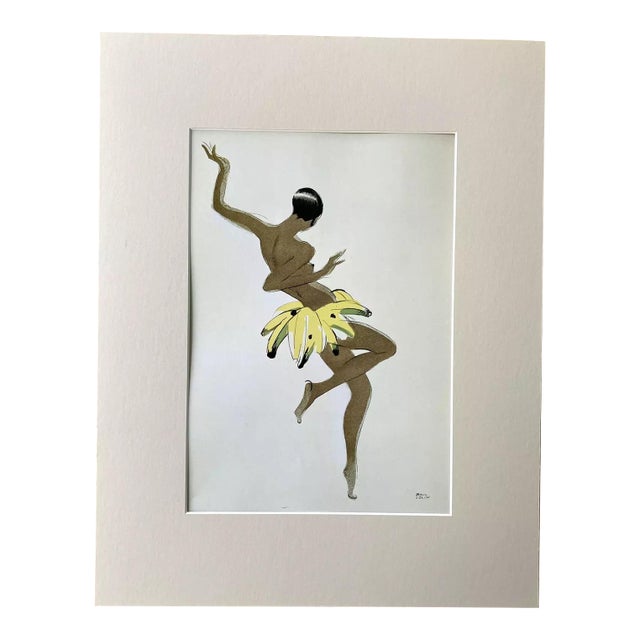 Vintage Paul Colin Print of Josephine Baker in in 14x18 Mat, EUC For Sale